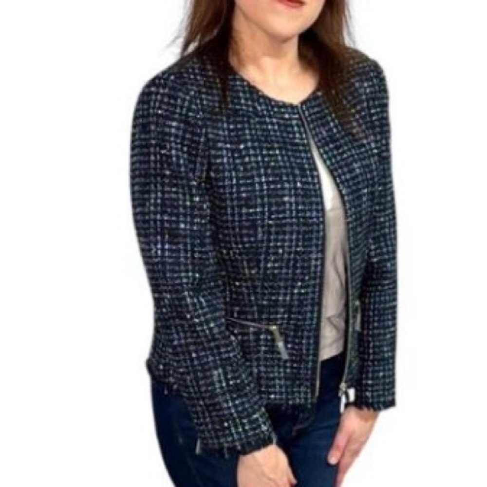 NWT Ted Baker Blazer - Size 8 - Teal Tweed w/ Zipper Details - Picture 5 of 16